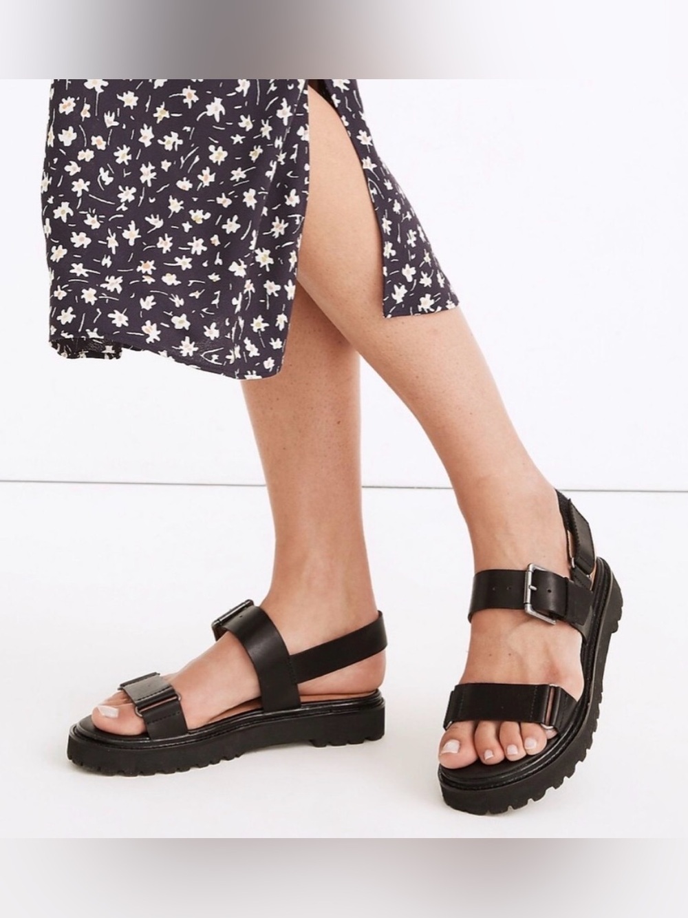 Madewell Sandals Womens 6.5 The Cady Lugsole Adjustable Slingback Black Leather